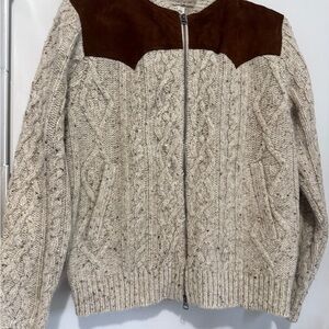 J. Crew Cream and Brown Cable Knit Cardigan